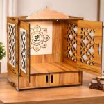 Solid Sheesham Wood Temple for Home & Pooja Room | Handcrafted Lattice Door Design with Honey Finish - Image 3