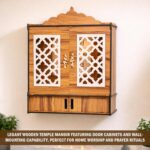 Solid Sheesham Wood Temple for Home & Pooja Room | Handcrafted Lattice Door Design with Honey Finish - Image 4