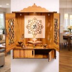 Solid Sheesham Wood Temple for Home & Pooja Room | Handcrafted Lattice Door Design with Honey Finish - Image 6