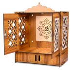 Solid Sheesham Wood Temple for Home & Pooja Room | Handcrafted Lattice Door Design with Honey Finish - Image 7
