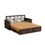 Solid Sheesham Wood 3 Seater Sofa Cum Bed | Multipurpose Wooden Sofa Bed with Honey & Walnut Finish - Image 3