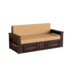 Solid Sheesham Wood 3 Seater Sofa Cum Bed | Multipurpose Wooden Sofa Bed with Honey & Walnut Finish - Image 4