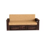 Solid Sheesham Wood 3 Seater Sofa Cum Bed | Multipurpose Wooden Sofa Bed with Honey & Walnut Finish - Image 5