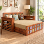 Solid Sheesham Wood 3 Seater Sofa Cum Bed | Honey & Walnut Finish | Multifunctional Wooden Sofa Bed for Living Room - Image 7