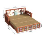 Solid Sheesham Wood 3 Seater Sofa Cum Bed | Honey & Walnut Finish | Multifunctional Wooden Sofa Bed for Living Room - Image 6