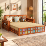 Solid Sheesham Wood 3 Seater Sofa Cum Bed | Honey & Walnut Finish | Multifunctional Wooden Sofa Bed for Living Room - Image 2