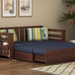 Solid Sheesham Wood 3 Seater Sofa Cum Bed | Honey & Walnut Finish | Multifunctional Wooden Sofa Bed for Living Room