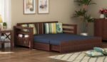 Solid Sheesham Wood 3 Seater Sofa Cum Bed | Honey & Walnut Finish | Multifunctional Wooden Sofa Bed for Living Room