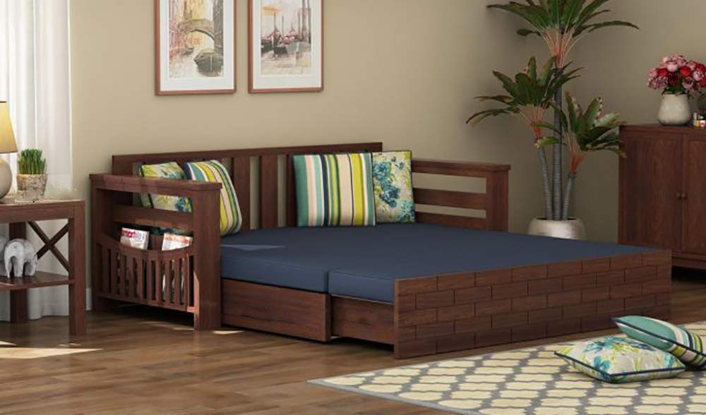 51dMfG1kp-L._SL1000_ Solid Sheesham Wood 3 Seater Sofa Cum Bed | Honey & Walnut Finish | Multifunctional Wooden Sofa Bed for Living Room - Image 1