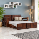 Solid Sheesham Wood 3 Seater Sofa Cum Bed | Honey & Walnut Finish | Multifunctional Wooden Sofa Bed