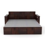 Solid Sheesham Wood 3 Seater Sofa Cum Bed | Honey & Walnut Finish | Multifunctional Wooden Sofa Bed - Image 6