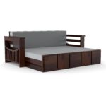 Solid Sheesham Wood 3 Seater Sofa Cum Bed | Honey & Walnut Finish | Multifunctional Wooden Sofa Bed - Image 9