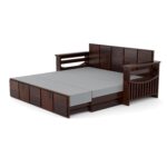 Solid Sheesham Wood 3 Seater Sofa Cum Bed | Honey & Walnut Finish | Multifunctional Wooden Sofa Bed - Image 10