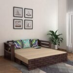 Solid Sheesham Wood 3 Seater Sofa Cum Bed with Storage | Walnut Finish | Multifunctional Wooden Sofa Bed