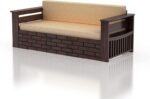Solid Sheesham Wood 3 Seater Sofa Cum Bed with Storage | Walnut Finish | Multifunctional Wooden Sofa Bed - Image 3