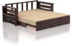Solid Sheesham Wood 3 Seater Sofa Cum Bed with Storage | Walnut Finish | Multifunctional Wooden Sofa Bed - Image 4