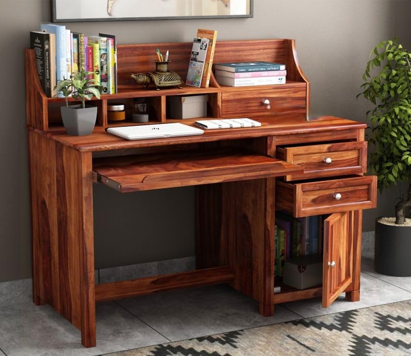 61n0gx4U9eL Solid Sheesham Wood Study Table with Storage | Walnut & Honey Finish - Image 1