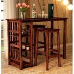 Solid Sheesham Wood Bar Table with Storage | Walnut Finish | High Bar Counter Table