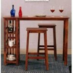 Solid Sheesham Wood Bar Table with Storage | Walnut Finish | High Bar Counter Table - Image 3