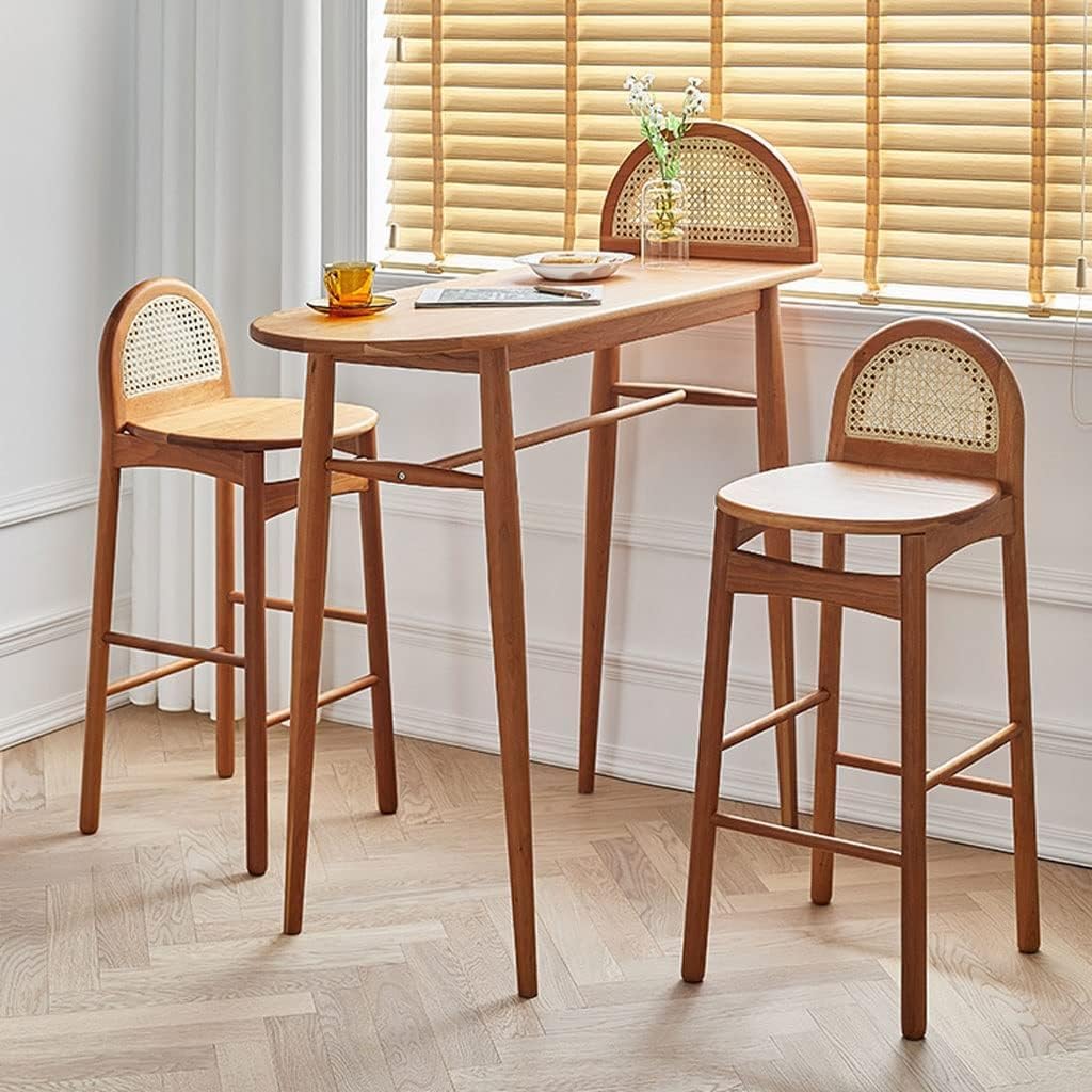 71RnRQE8iNL._SL1024_ Solid Sheesham Wood Bar Table with Cane Backrest | Honey Finish | Modern High-Top Table - Image 1