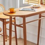Solid Sheesham Wood Bar Table with Cane Backrest | Honey Finish | Modern High-Top Table - Image 2