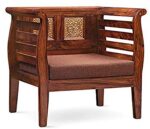 Solid Sheesham Wood Single Seater Sofa | Honey Finish | Cushioned Wooden Lounge Chair - Image 2