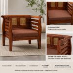 Solid Sheesham Wood Single Seater Sofa | Honey Finish | Cushioned Wooden Lounge Chair - Image 3