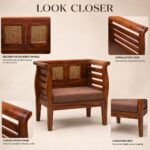 Solid Sheesham Wood Single Seater Sofa | Honey Finish | Cushioned Wooden Lounge Chair - Image 4
