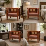 Solid Sheesham Wood Single Seater Sofa | Honey Finish | Cushioned Wooden Lounge Chair - Image 8