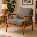Solid Sheesham Wood Lounge Chair | Mid-Century Accent Chair for Living Room | Wooden Arm Chair with Cushions Walnut & Huney Finish