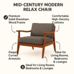 Solid Sheesham Wood Lounge Chair | Mid-Century Accent Chair for Living Room | Wooden Arm Chair with Cushions Walnut & Huney Finish - Image 2
