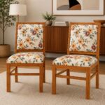 Solid Sheesham Wood Dining Chair Set of 2 | Honey Finish & Upholstered Seat
