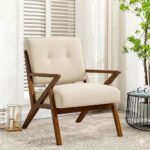 Solid Sheesham Wood Lounge Chair | Honey Finish with Cream Cushioned Upholstery