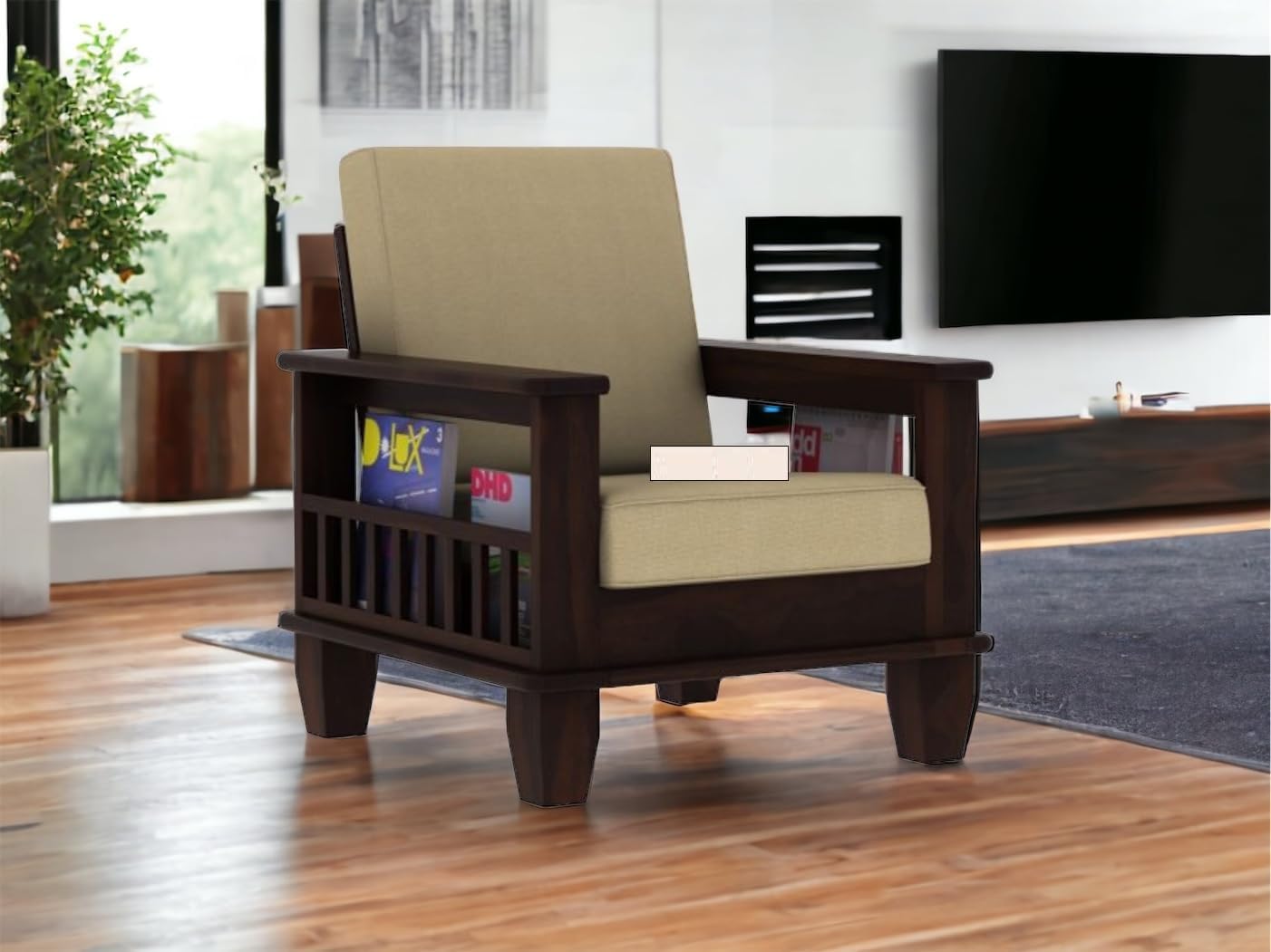 61m6Kqp6HXL.jpg RASWOOD Sheesham Wood Single Seater Sofa – 1 Seater, Walnut Finish - Image 1