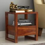 RASWOOD Sheesham Wood Bedside Table with Drawer & Shelf – Honey Finish
