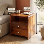 RASWOOD Sheesham Wood Bedside Table with Drawer & Shelf – Brown Finish - Image 2