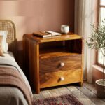 RASWOOD Sheesham Wood Bedside Table with Drawer & Shelf – Brown Finish - Image 3