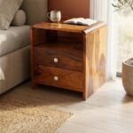 RASWOOD Sheesham Wood Bedside Table with Drawer & Shelf – Brown Finish - Image 5