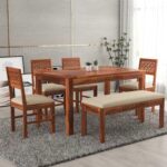RASWOOD Solid Sheesham Wood 6 Seater Dining Table – Honey Finish