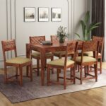 RASWOOD Sheesham Wood 6 Seater Dining Table – Honey Teak Finish