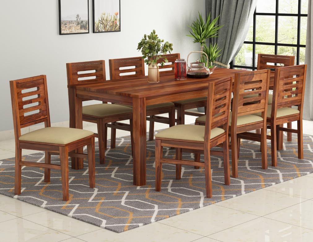 61-IPXgcIWL.jpg RASWOOD Solid Sheesham Wood 8 Seater Dining Table – Honey Finish - Image 1