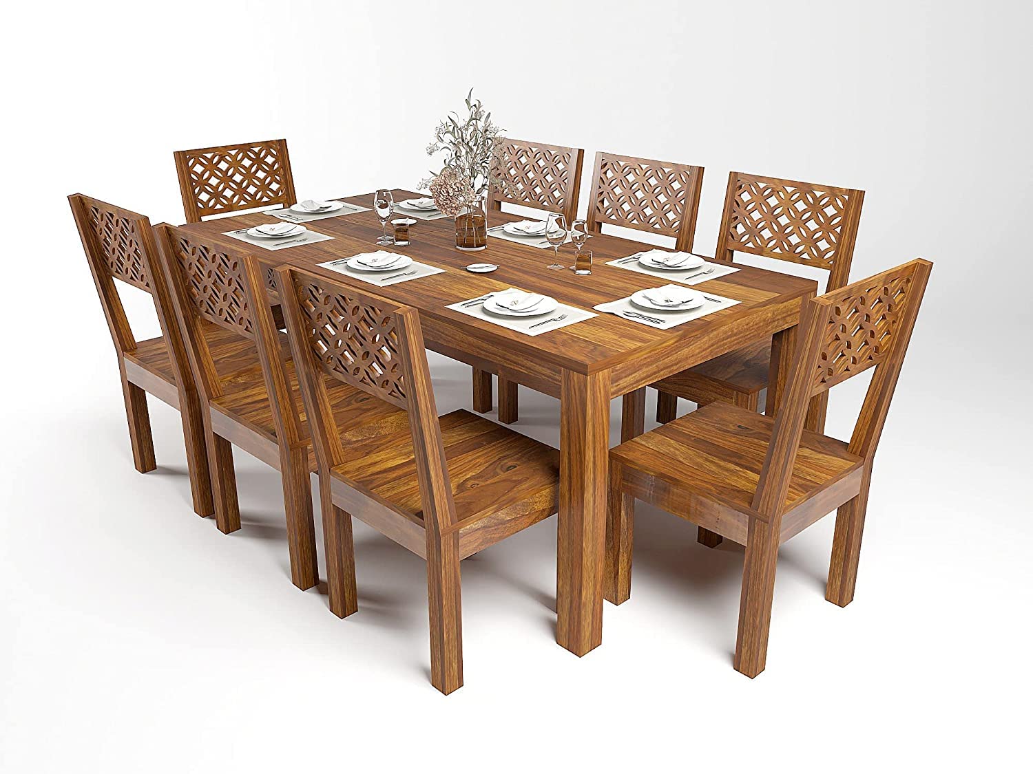 71R7zNzZGBL.jpg RASWOOD Sheesham Wood 8 Seater Dining Table – Natural Teak Finish - Image 1