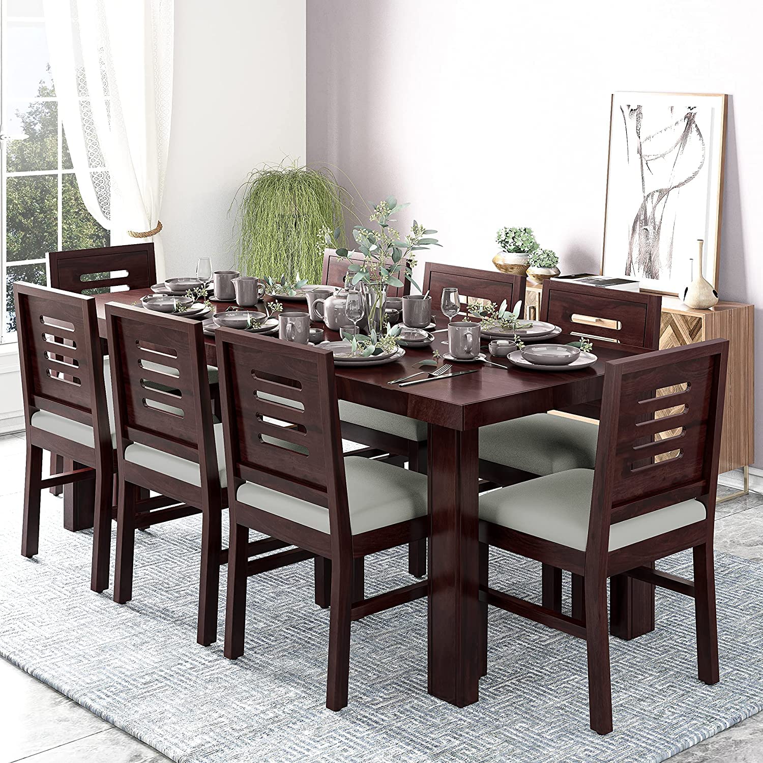 81H2WV8aPjL.jpg RASWOOD Sheesham Wood 8 Seater Dining Table – Warm Chestnut Finish - Image 1