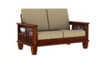 RASWOOD Sheesham Wood 2 Seater Sofa – Honey Finish, Cream Cushion - Image 2