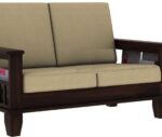 RASWOOD Sheesham Wood 2 Seater Sofa – Walnut Finish, Cream Cushion - Image 3