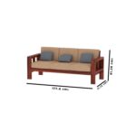RASWOOD Sheesham Wood 3 Seater Sofa – Natural Finish, Beige Cushion - Image 2