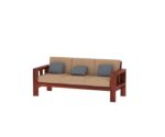RASWOOD Sheesham Wood 3 Seater Sofa – Natural Finish, Beige Cushion - Image 3