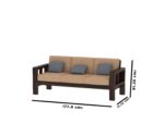 RASWOOD Sheesham Wood 3 Seater Sofa – Walnut Finish, Beige Cushion - Image 2
