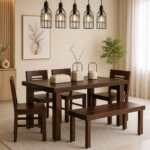 Zenvoria Sheesham Wood 6 Seater Dining Set In Scratch Resistant Provincial Teak Finish With Bench