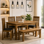 Woodine Luxury 6 Seater Dining Table Set in Solid Sheesham Wood for Modern Homes